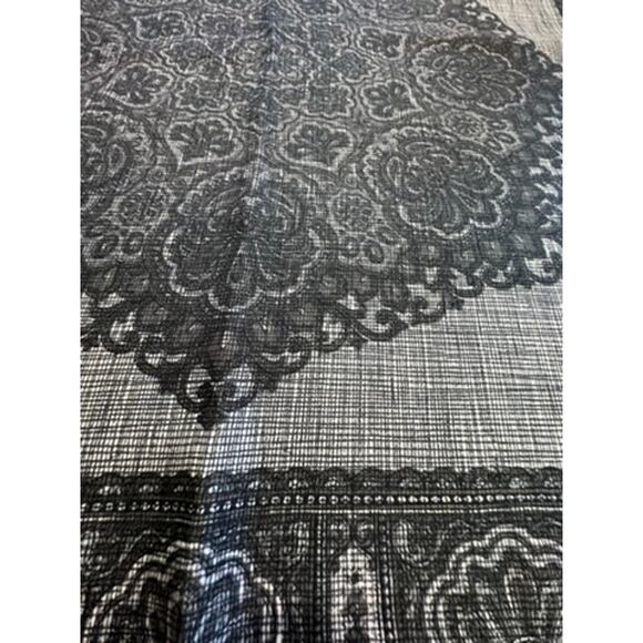 "BY DAMON" Black/Gray 100% Silk Ornate Handkerchief Hand Rolled Scarf Accessory - Picture 2 of 5